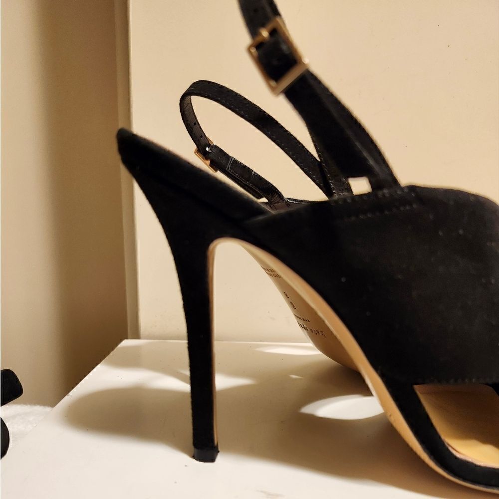 Kate Spade Black Suede Criss Cross Straps Slingback Heeled Sandals Sz.8 Ret.$195 - Picture 2 of 9